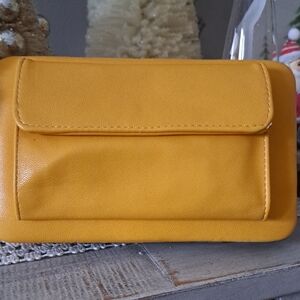 NWT PAIGE Mustard Yellow Leather Clutch. Has 2 Straps, a short and long one.